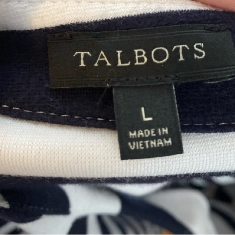 Talbots Navy Blue and White Striped Blouse - Picture 2 of 8